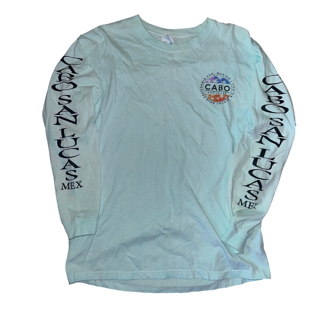 Yazbek Cabo San Lucas Mexico Long Sleeve Graphic T-Shirt Mint Green Mens Large